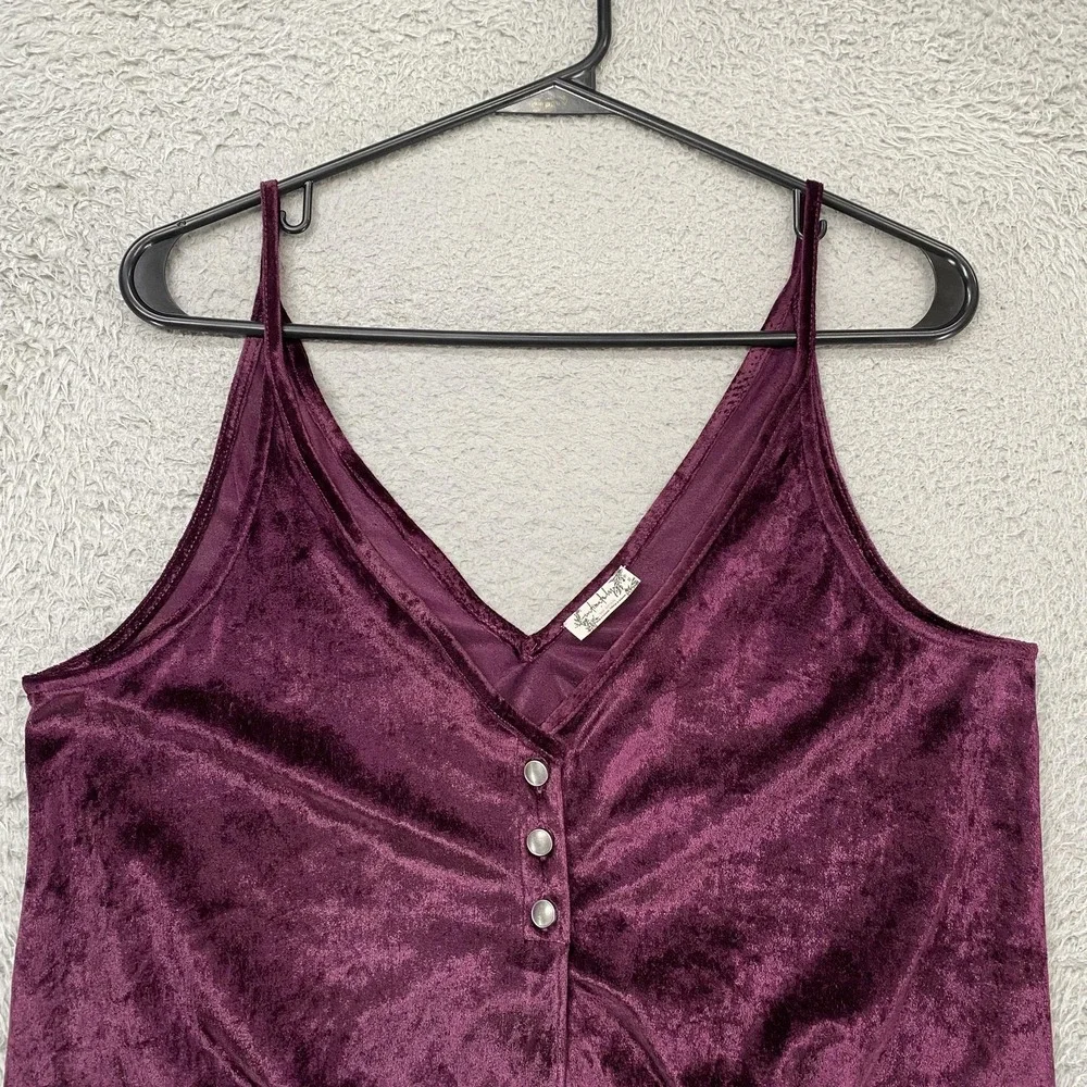 Free People Intimately Crop Tank Top Womens XS Purple Velvet Button Tie Front